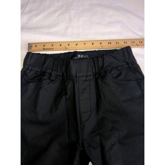 Bevy Pants Size 25 Pull On Coated Cotton Stretch Skinny Black High Waist Edgy - Picture 4 of 10